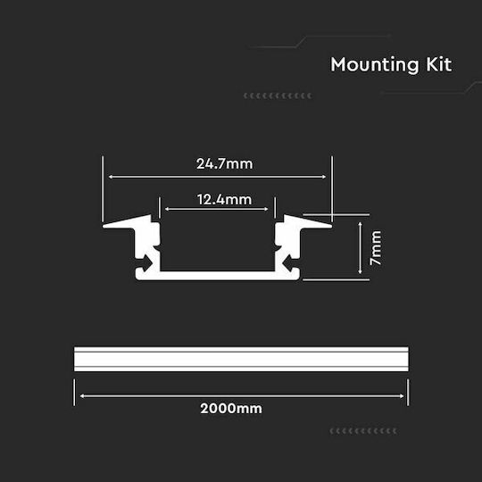 V-TAC Gemauert Aluminiumprofil für LED-Streifen mit Opal Abdeckung 200x2.4x0.7cm