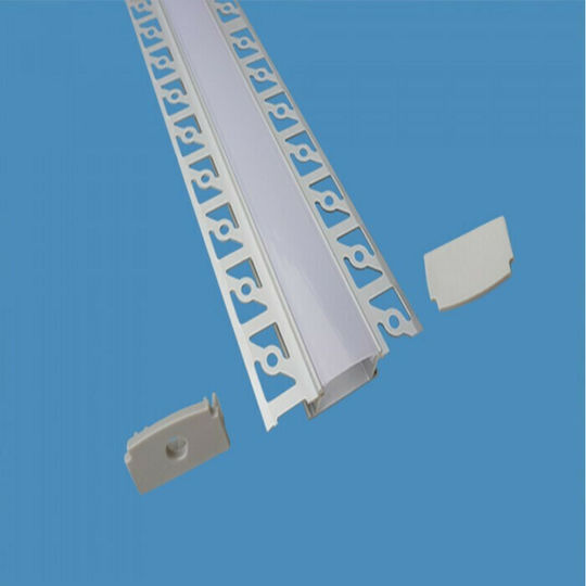 V-TAC Vt8101 Walled Aluminum Profile for LED Strip with Opal Cover for Drywall 200x6.1x1.4cm