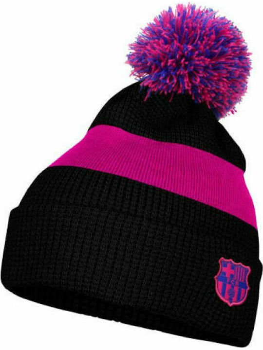 Fc Barcelona Pom Pom Beanie Γυναικείος Σκούφος με Rib Πλέξη σε Μαύρο χρώμα