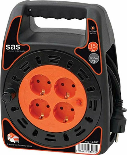 SAS Closed Type Extension Reel Cord 3 x 1.5mm²/15m Black