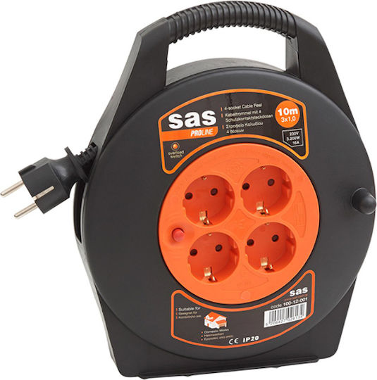 SAS Closed Type Extension Reel Cord 3 x 1.5mm²/10m Black