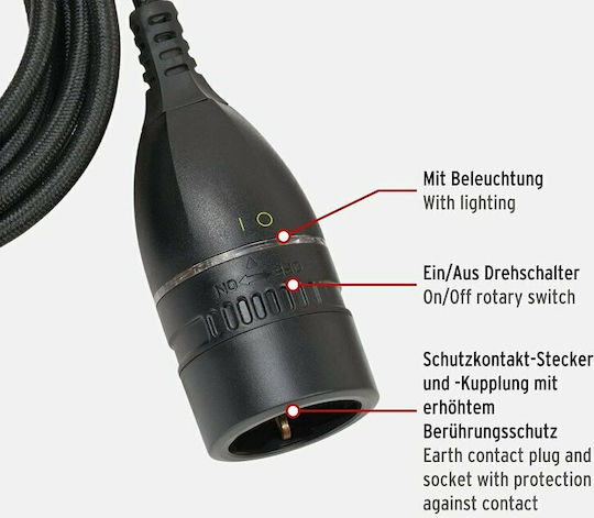 Brennenstuhl Extension Cable Cord 3 x 1.5mm²/3m Black