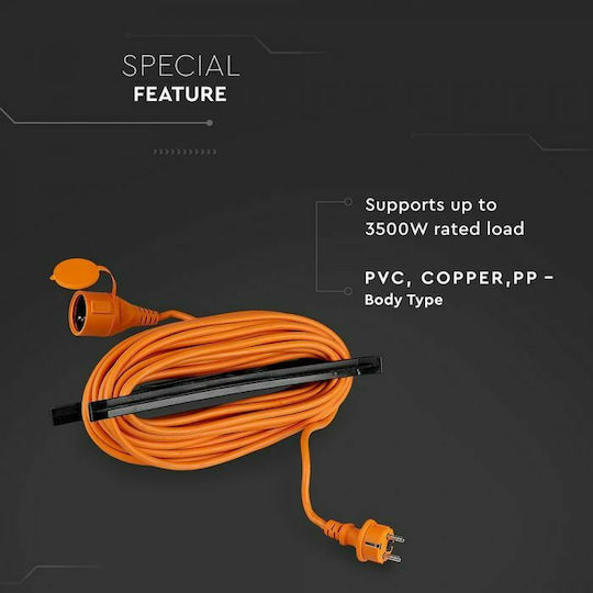 V-TAC VT-3002-15 Удължителен кабел с прекъсвач с дължина 15м с диаметър 3 x 1.5mm² Waterproof Оранжев