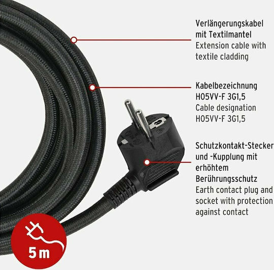 Brennenstuhl Extension Cable Cord 3 x 1.5mm²/5m Black