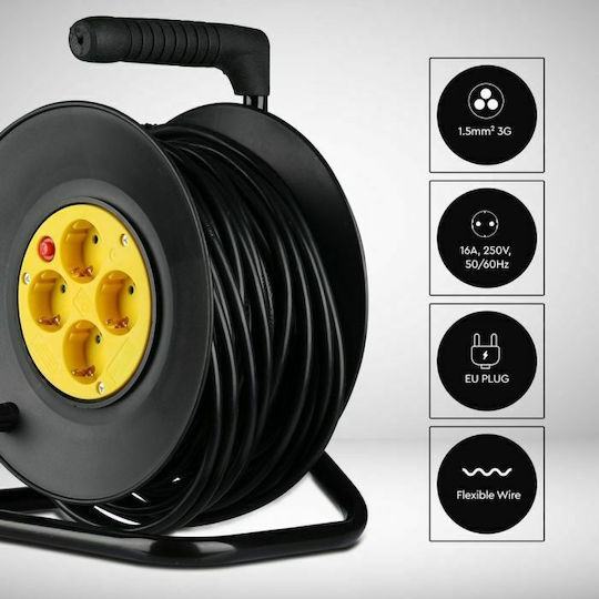 V-TAC VT-6003 Cablu de prelungire 4 locuri cu cablu de 25m Diametru 3 x 1.5mm² Neagră