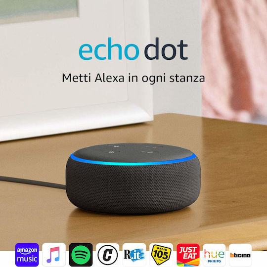 Amazon Echo Dot (3rd Gen) Въглен Умна централа с високоговорител Съвместим с Алекса