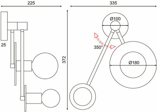 Aca Clock Modern Lamp Wall with Socket E27 Black 74x74x23cm