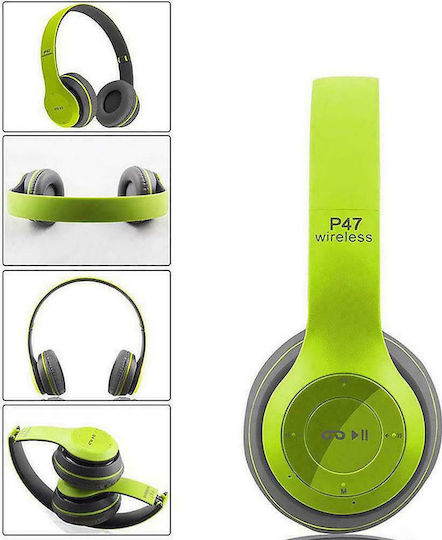 P47 Wireless BT On Ear Headphones with 10 hours of Operation Green