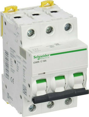 Schneider Electric Acti 9 iC60N 3-Poles Automatic Circuit Breaker 16A C16A 6kA A9F74316