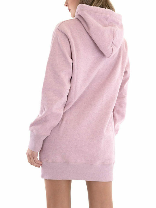 Mini Sport Dress Long Sleeve Hooded Pink