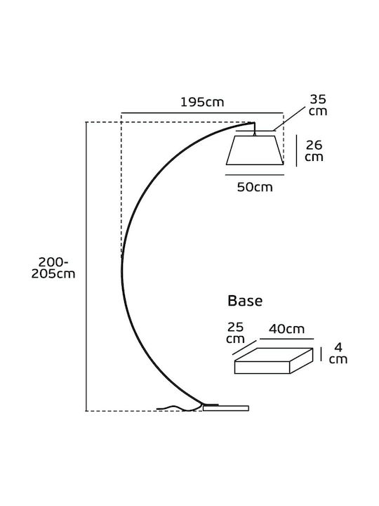 VK Lighting Stehleuchte H205xB50cm. mit Fassung für Lampe E27 Schwarz