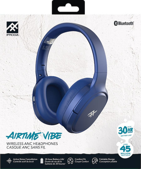 iFrogz Airtime Vibe Bluetooth Wireless Over Ear Headphones with 30 hours of Operation Blue
