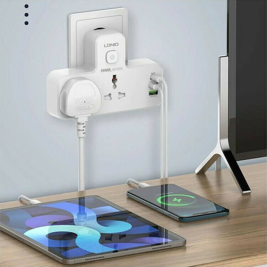 Ldnio SC2311 Socket Adapter From Universal To Greece With 3 USB Ports