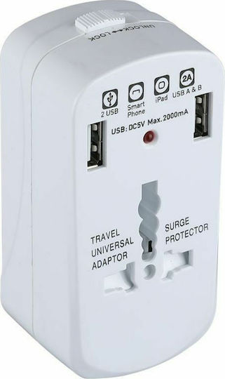V-TAC Steckdosenadapter von Universal zu Universal mit 2 USB-Steckdosen