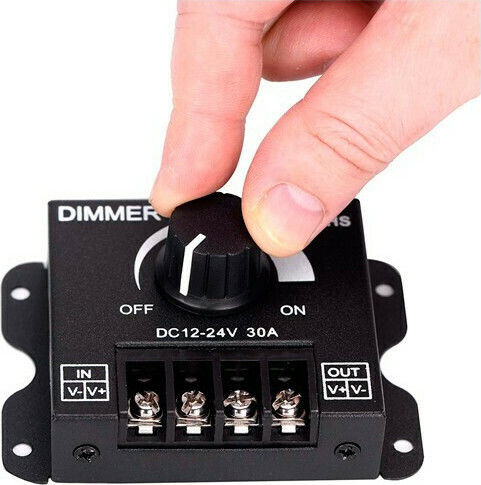 GloboStar Wall Mounted Dimmer Switch with Frame LED Strip Rotary 360W External Knob 12-24 Volt 30 Ampere 360/720 Watt