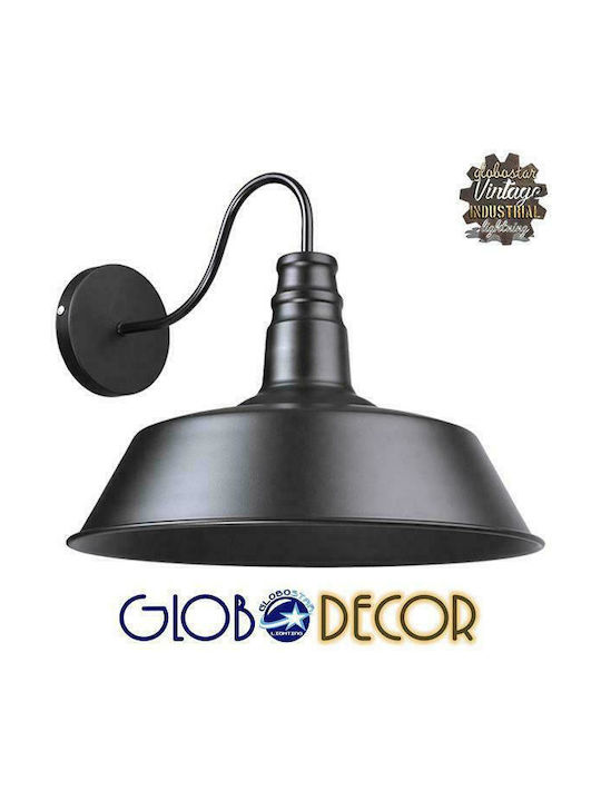 GloboStar Индустриално Светлинно Тяло За Стена с Цокъл E27 Черно 42x36x36см