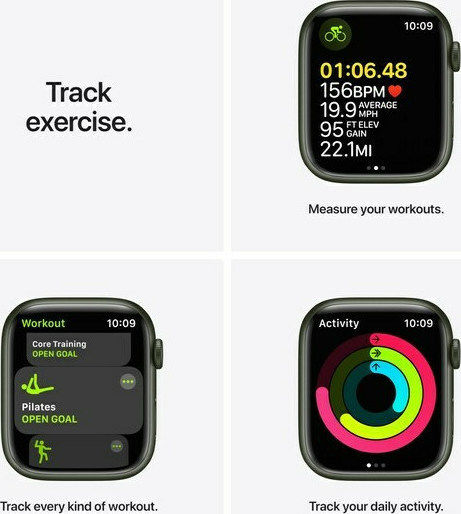 Apple Watch Series 7 Aluminium 45mm Waterproof with Heart Rate Monitor (Green)