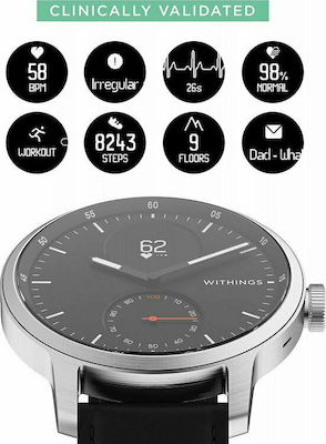 Withings ScanWatch Hybrid Oțel inoxidabil 42mm Rezistent la apă cu pulsometru (Negru)