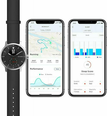 Withings ScanWatch Hybrid Oțel inoxidabil 42mm Rezistent la apă cu pulsometru (Negru)