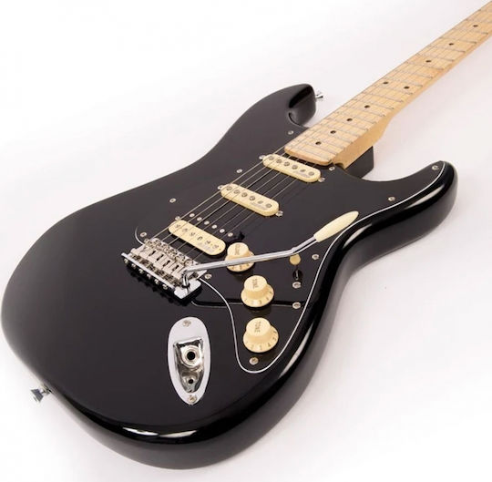 Vintage V6H ReIssued Electric Guitar Stratocaster with SSS Pickup Configuration Boulevard Black