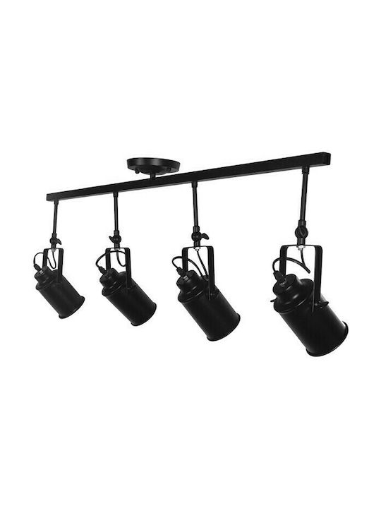 GloboStar Industrial Hollywood Spot with 4 Lights and with Socket E27 in Black Color