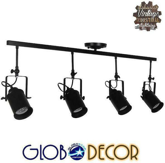 GloboStar Industrial Hollywood Σποτ με 4 Φώτα και με Ντουί E27 σε Μαύρο Χρώμα