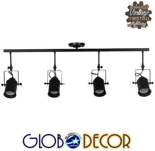 GloboStar Industrial Hollywood Σποτ με 4 Φώτα και με Ντουί E27 σε Μαύρο Χρώμα