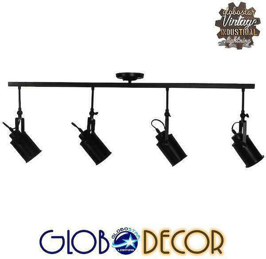 GloboStar Industrial Hollywood Σποτ με 4 Φώτα και με Ντουί E27 σε Μαύρο Χρώμα