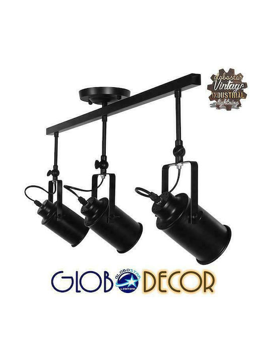 GloboStar Industrial Hollywood Triple Spot with Socket E27 in Black Color