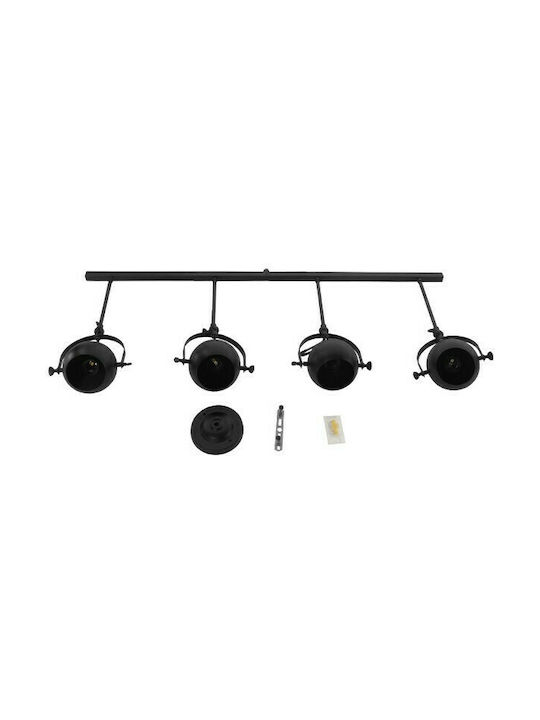 GloboStar Industrial Cannes Spot with 4 Lights and with Socket E27 in Black Color