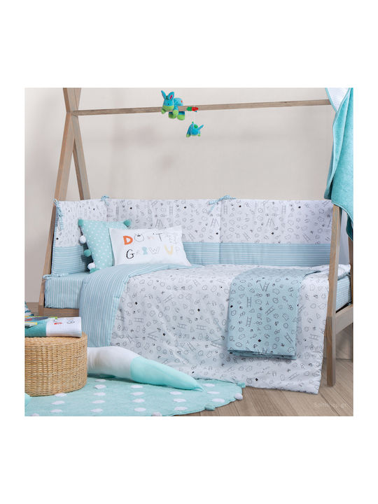 Nef-Nef Homeware Cotton Baby Quilt Don't Grow Up 110x140cm White/Aqua