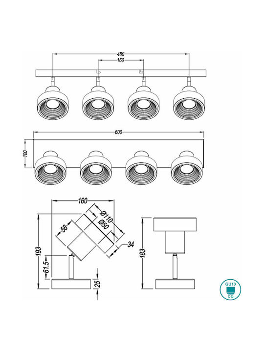 Trio Lighting Leon Spot with 4 Lights and with Socket GU10 in Silver Color
