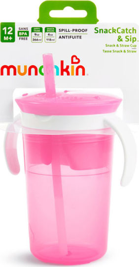 Munchkin Baby Cup with Handles and Straw Snack Catch & Sip made of Plastic Pink 225ml for 12m+
