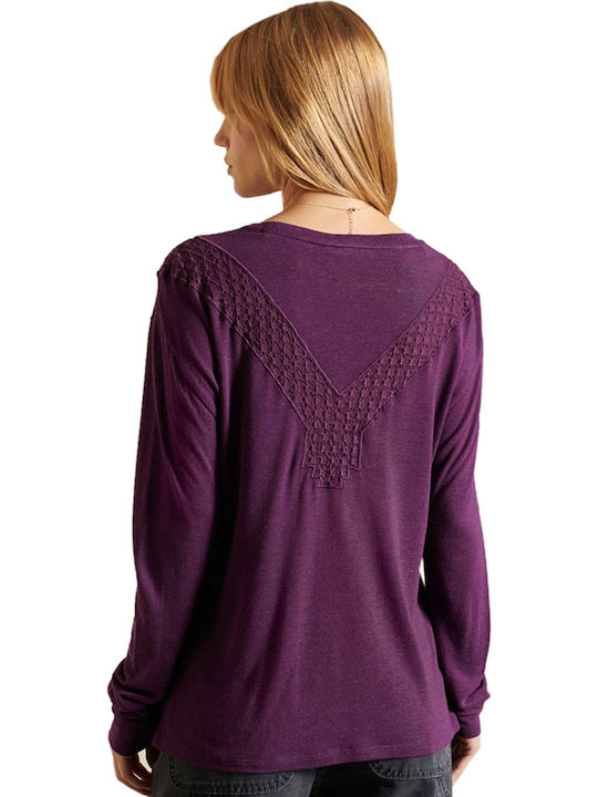 Superdry Women's Blouse Cotton Long Sleeve Purple