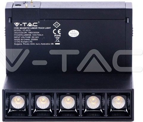 V-TAC LED Φυσικό Λευκό Σποτ με 5 Φώτα σε Μαύρο Χρώμα