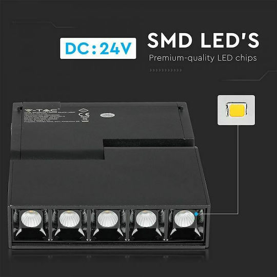 V-TAC LED Φυσικό Λευκό Σποτ με 5 Φώτα σε Μαύρο Χρώμα