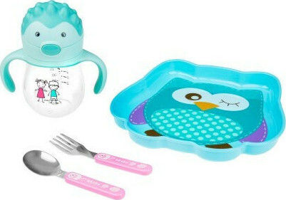 Akuku Baby Food Plate Owl made of Plastic Light Blue