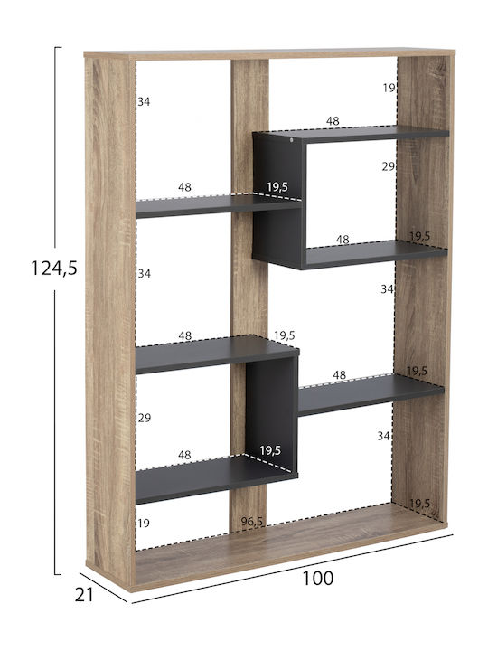 Bookcase Marceline Natural - Grey 100x21x124.5cm