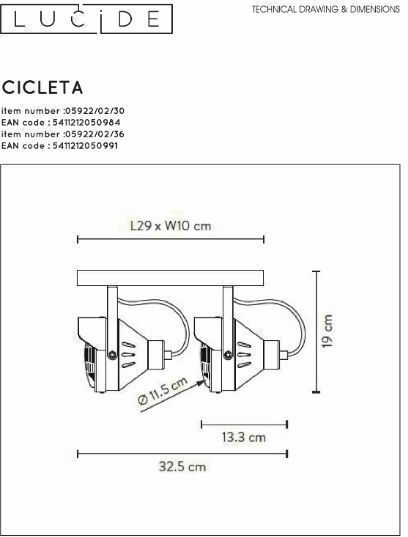 Lucide Lightning Cicleta Двойно Спот с Цокъл GU10 в Черен Цвят