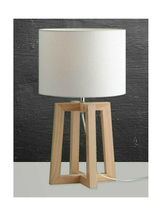 Fan Europe Wood Table Lamp for Socket E14 with White Shade and Beige Base