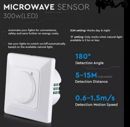 V-TAC VT-8023 Ενσύρματος Αισθητήρας Κίνησης Μικροκυμάτων 180° Εμβέλειας 15m