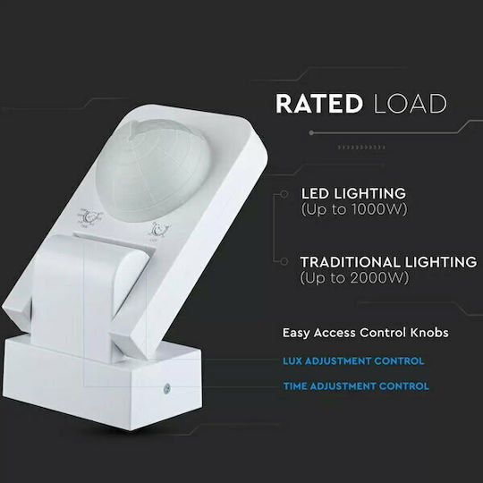V-TAC VT-8083 Wired Infrared Motion Sensor 360° Detection Scope 20m