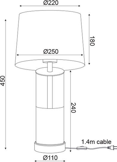 Aca Renouar Glass Table Lamp for Socket E27 with Black Shade and Gold Base