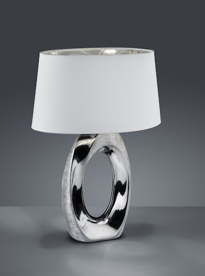 Trio Lighting Taba Ceramic Table Lamp for Socket E27 with White Shade and Silver Base