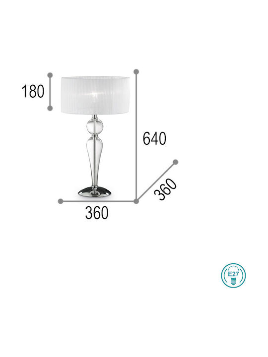 Ideal Lux Glass Table Lamp for Socket E27 with White Shade and Transparent Base