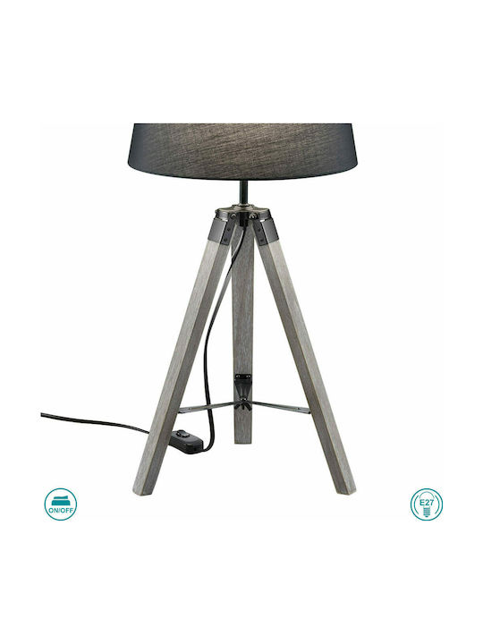 Trio Lighting Tripod Wood Table Lamp for Socket E27 with Gray Shade and Base