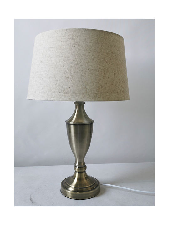 Karvounis 35652 Metall Tischlampe mit Beige Schirm und Silber Basis