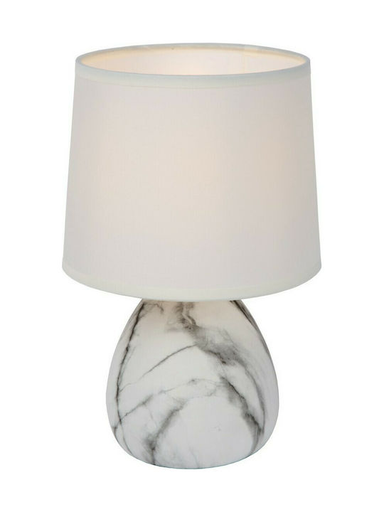Lucide Lightning Marmo Ceramic Table Lamp for Socket E14 LED with White Shade and Base