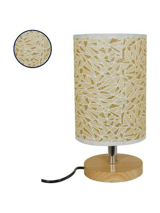 GloboStar Mosaic Wood Table Lamp for Socket E27 with Beige Shade and Base