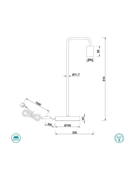 Trio Lighting Diallo Μεταλλικό Πορτατίφ για Ντουί E27 με Μαύρη Βάση